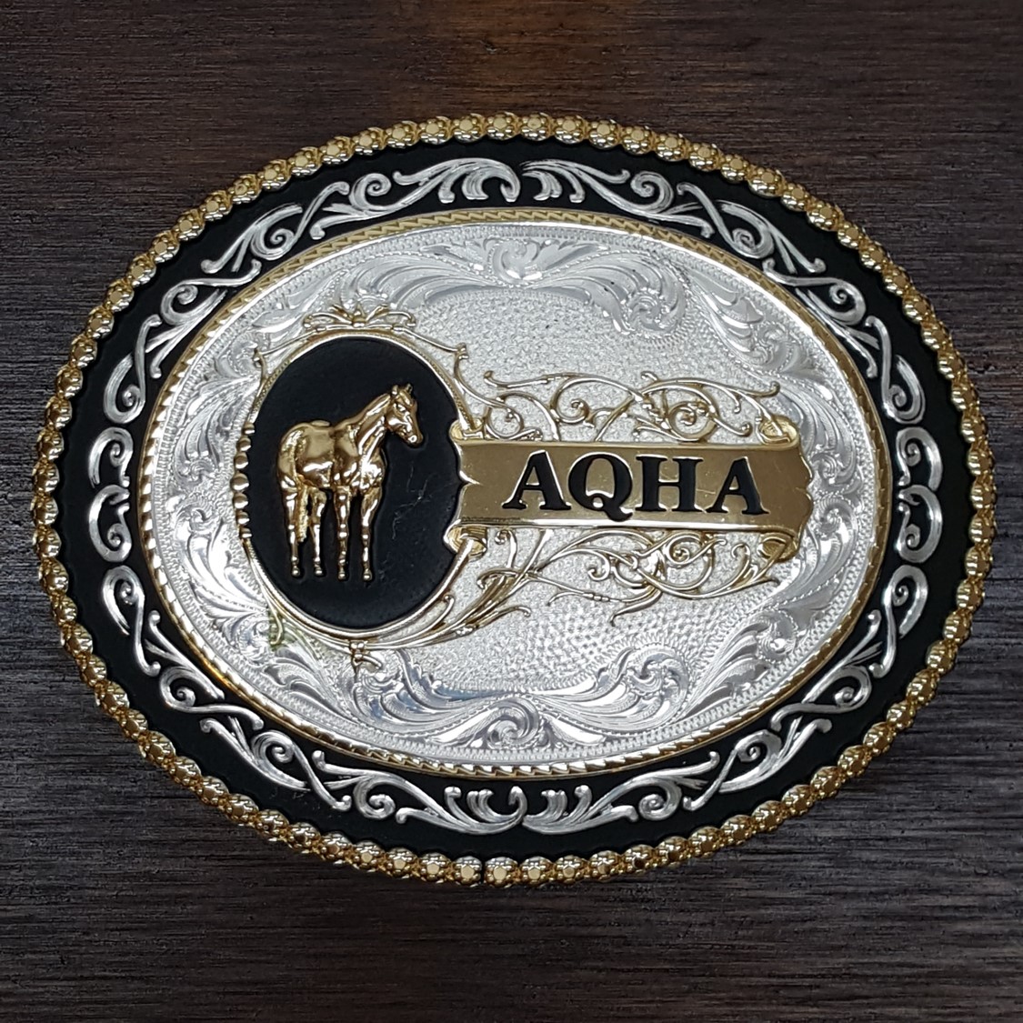5" X 4" Montana Silversmiths AQHA Horse Trophy Belt Buckle ⋆ Show Me