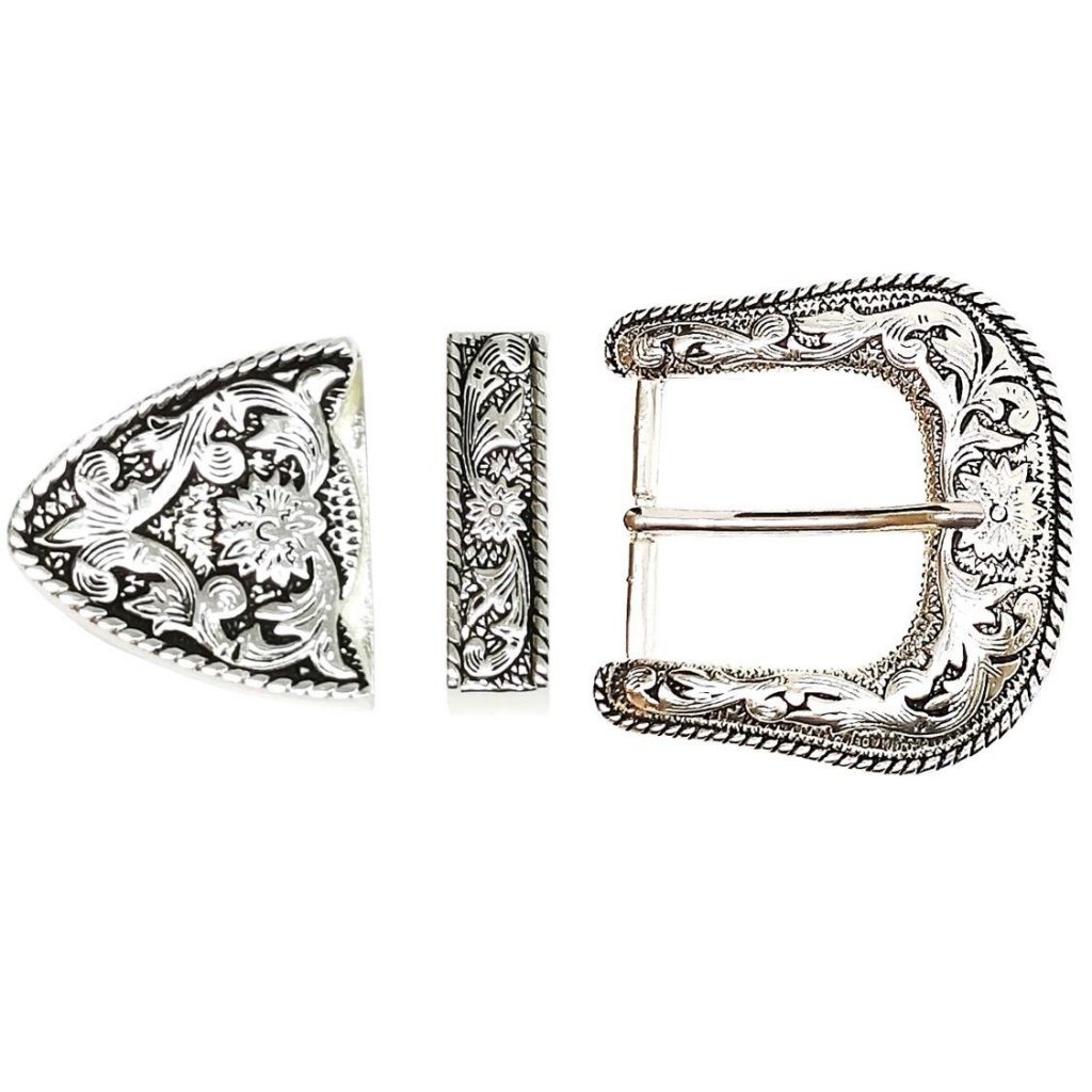 1 1/2" Western Belt Buckle 3 Piece Set Antiqued Silver ⋆ Saddles N Such