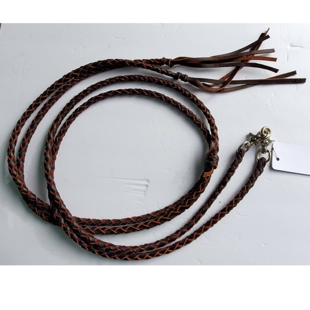 Western Dark Brown Leather Braided Split Reins with Scissor Snaps ⋆