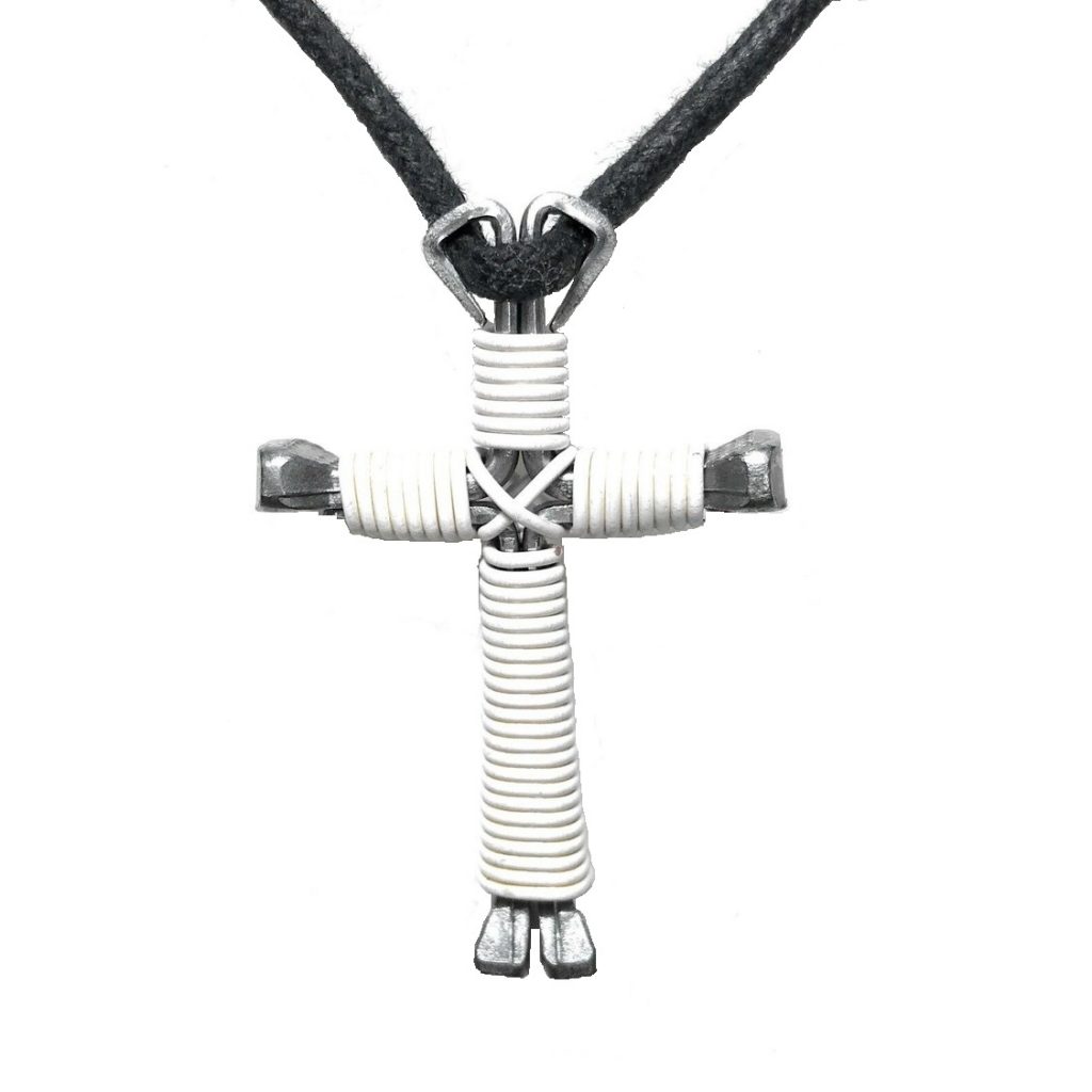 White Hand Made Horseshoe Nail Cross Necklace Saddles N Such SMC