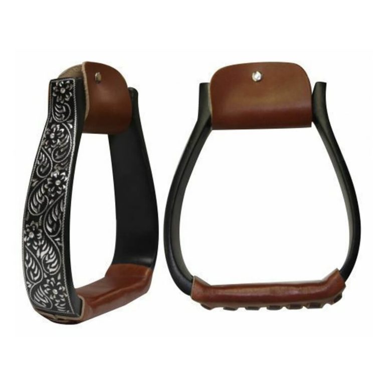 Black Engraved Aluminum Western Saddle Stirrups ⋆ Saddles N Such SMC