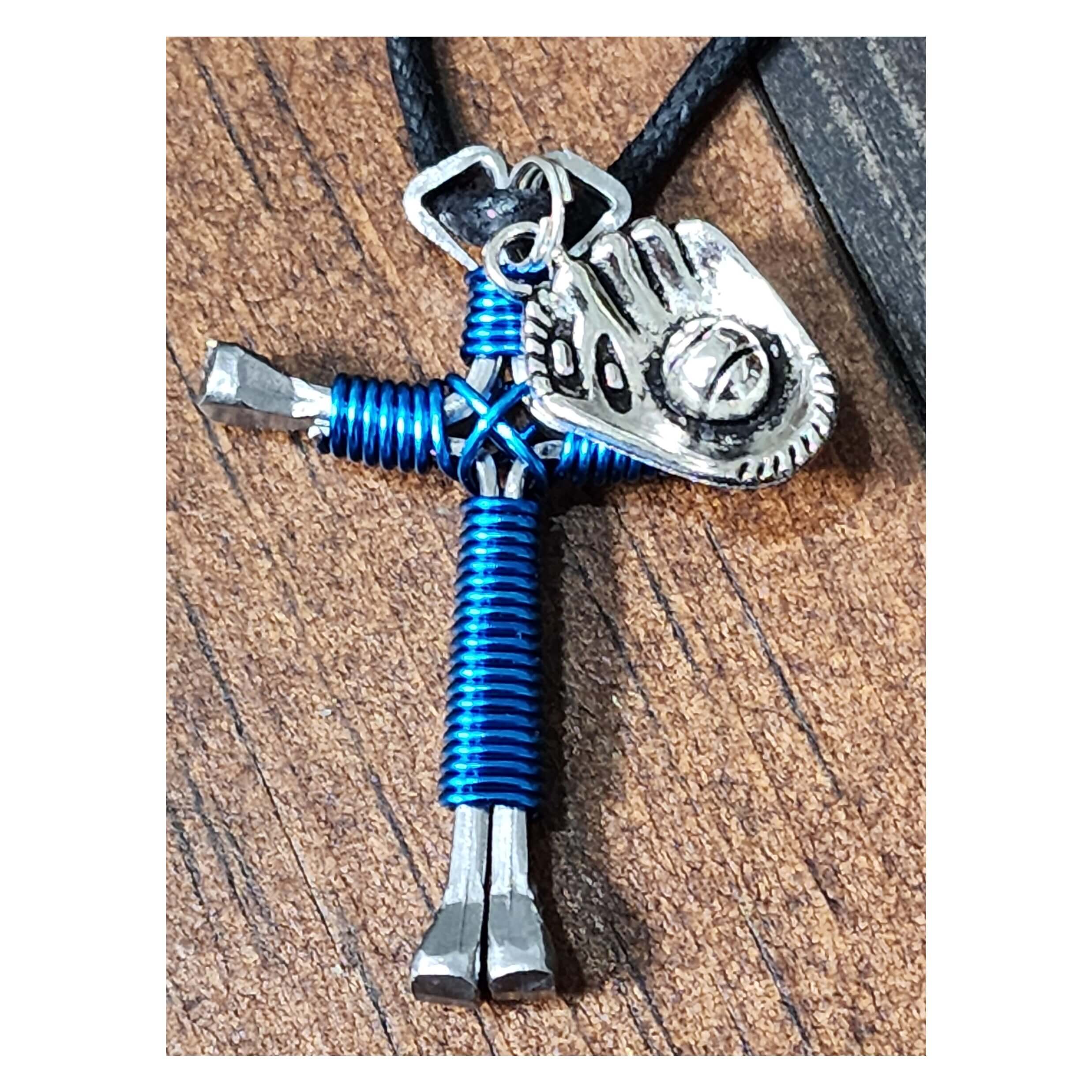 H&J Jewelry Men’s Stainless Steel Double Boxing Glove Charm Pendant – Silver/Black Plated, P87