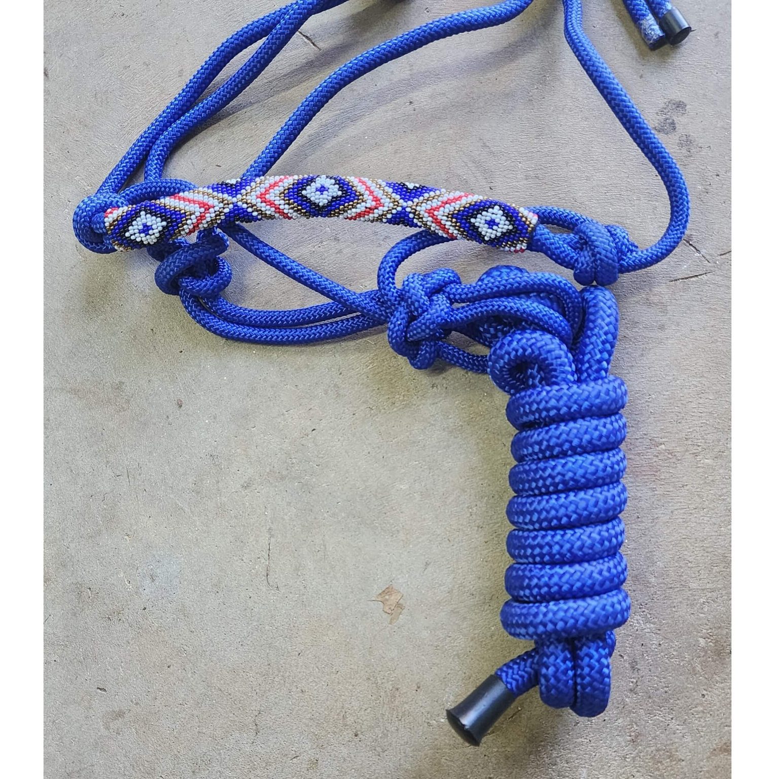 New Royal Blue Cowboy Knot Rope Halter with Beaded Nose Band and Lead ⋆ ...